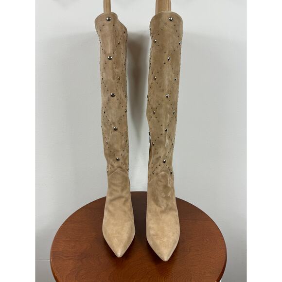 New Vince Camuto Fimulie Studded High Knee Boots Tortilla Suede Women's Size 7.5 - Picture 2 of 8